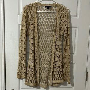 Express Open-Front Crochet Cardigan - Tan